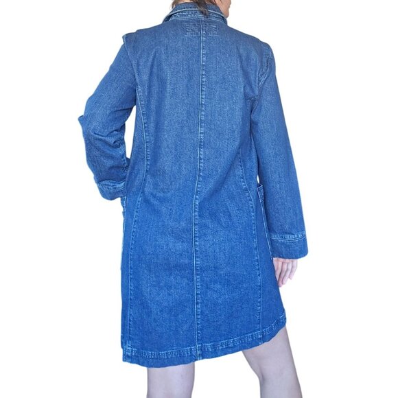 New Loft Denim Pocket Mini Dress Blue Women Size Large Tall Western Cowgirl Boho - Picture 5 of 10